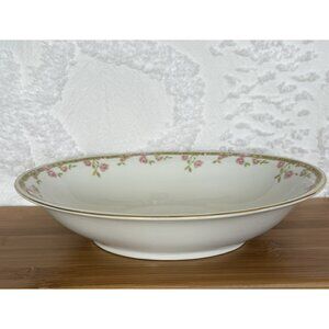 Antique ZS & Co Bavaria Serving Bowl 9.5L x 6.5W Pink Rose Buds c1880 Excellent